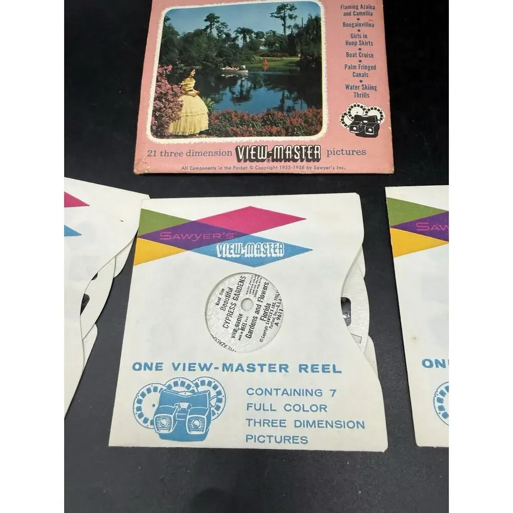 1955 View Master Beautiful Cypress Gardens Florida 3 reel A 961 -GE1 Complete